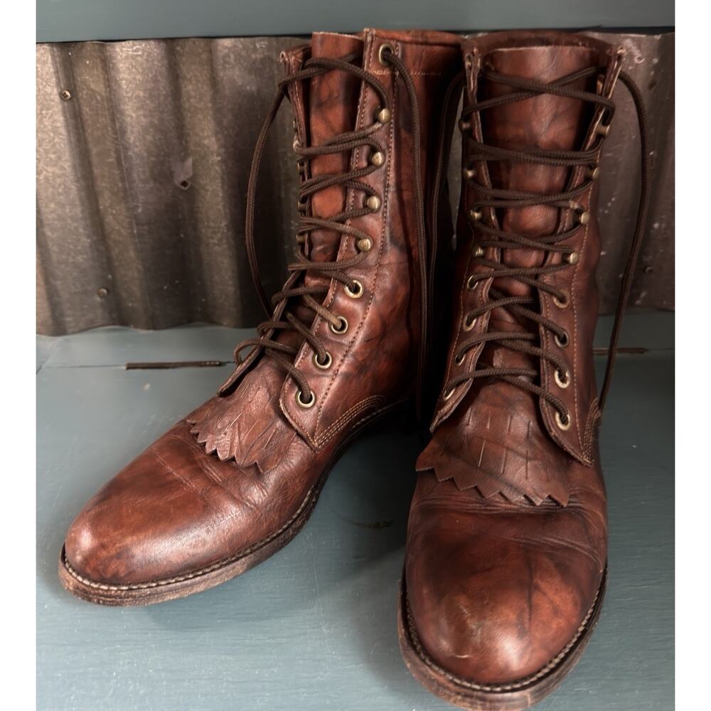 Vintage VTG Justin Boots Western Lacer Kiltie Women’s 7 B L0563 Deerlite Leather